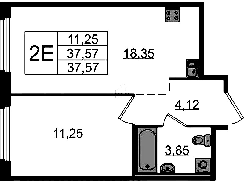 1-комнатная квартира 37.57 м², 1/15 эт., ЖК «GloraX Парголово»